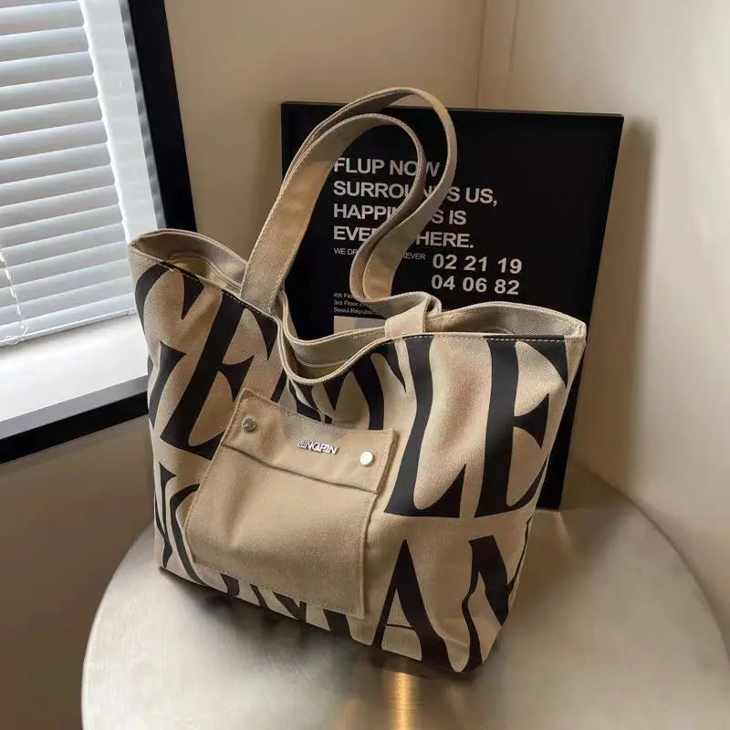 ClassEase® – Large Capacity Single Shoulder Canvas Bag with Stylish Letter Print