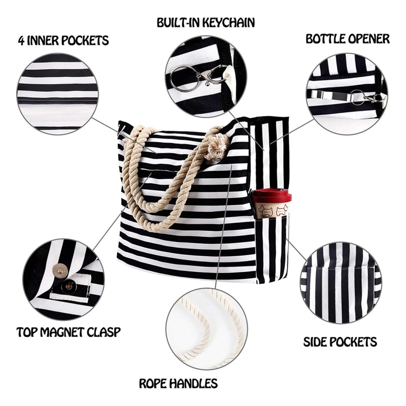 StripeEase® – Casual Striped Canvas Tote for Everyday Adventures
