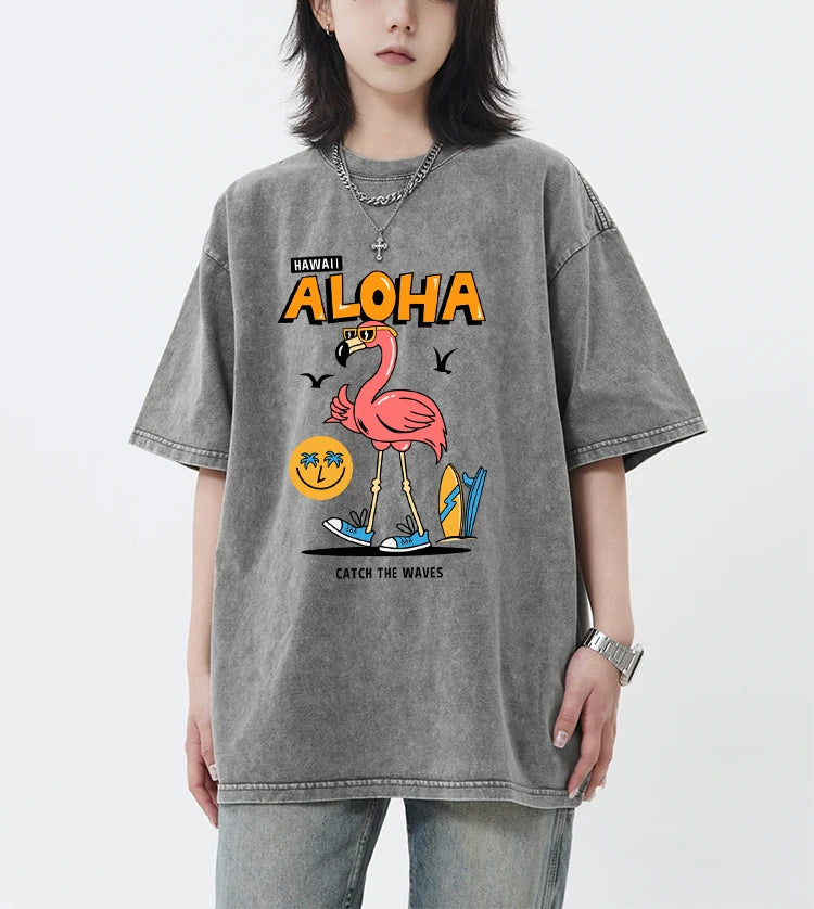 Aloha Blue Waves® – Washed Cotton T-Shirt with Hawaii Ocean Print