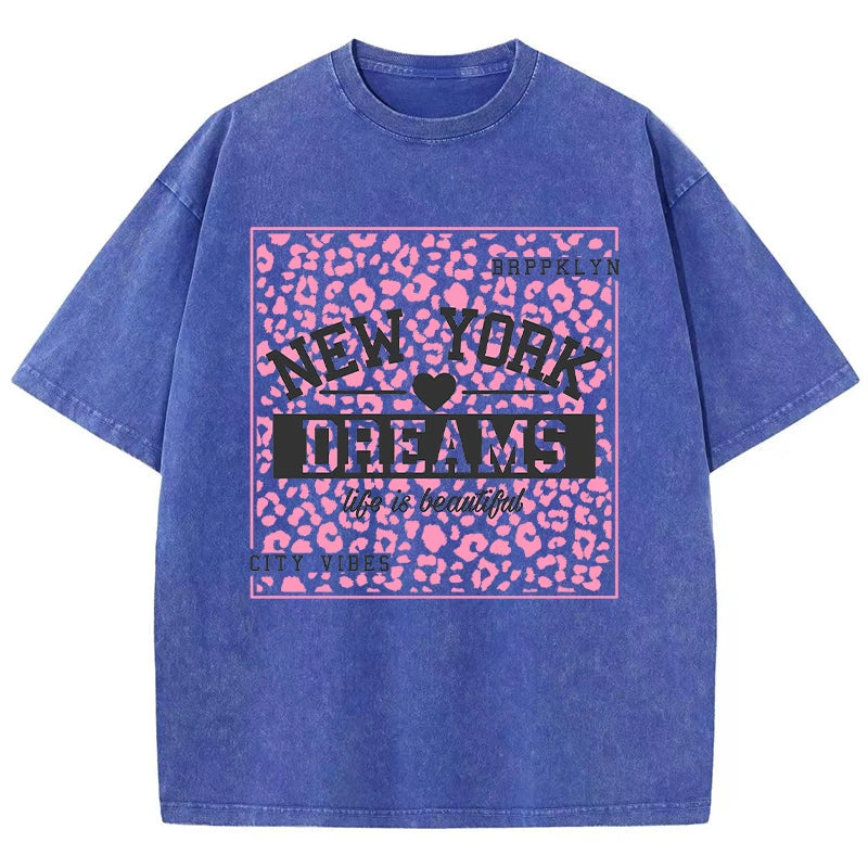 New York Dreams® – Women’s Casual Printed T-Shirt with Mid Fit, Washed Cotton for Summer