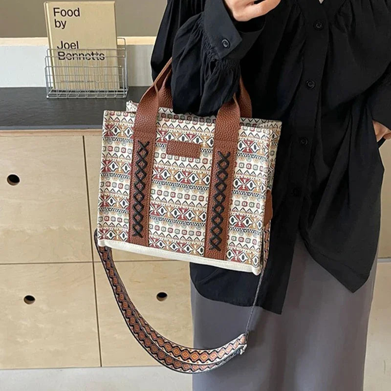 BohoLuxe® – Cotton & Linen Bohemian Print Mini Tote for Free-Spirited Women