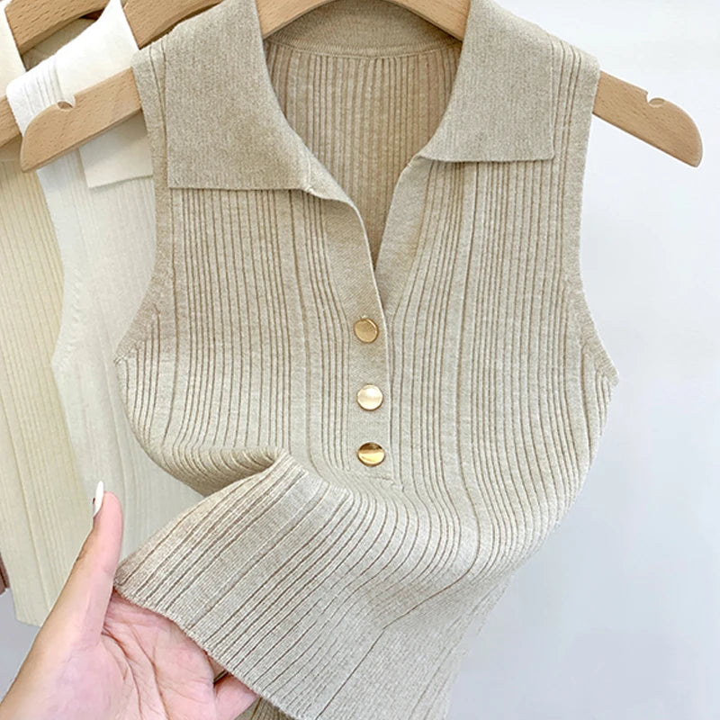 PureTone® – Casual Sleeveless Lapel Vest with Button Detail