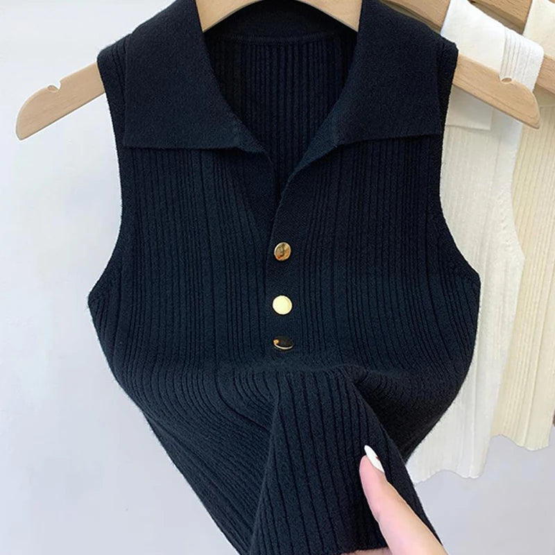 PureTone® – Casual Sleeveless Lapel Vest with Button Detail