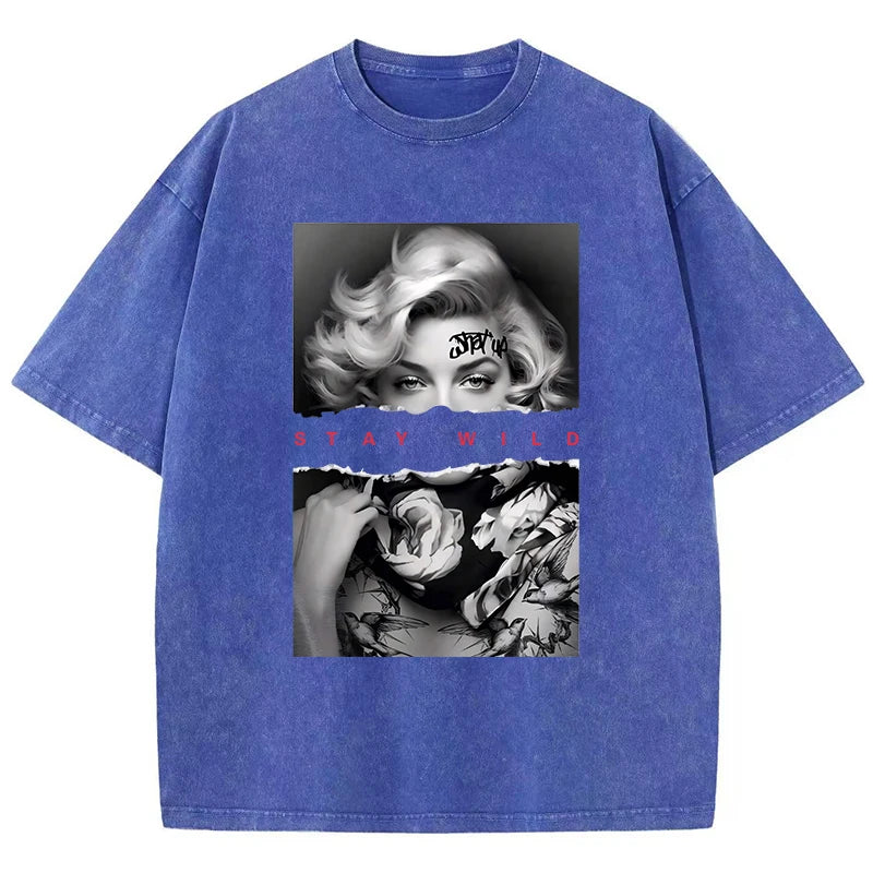 European Muse® – Women’s Loose O-Neck T-Shirt with Fashion Portrait Print for Summer