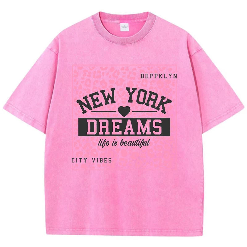 New York Dreams® – Women’s Casual Printed T-Shirt with Mid Fit, Washed Cotton for Summer