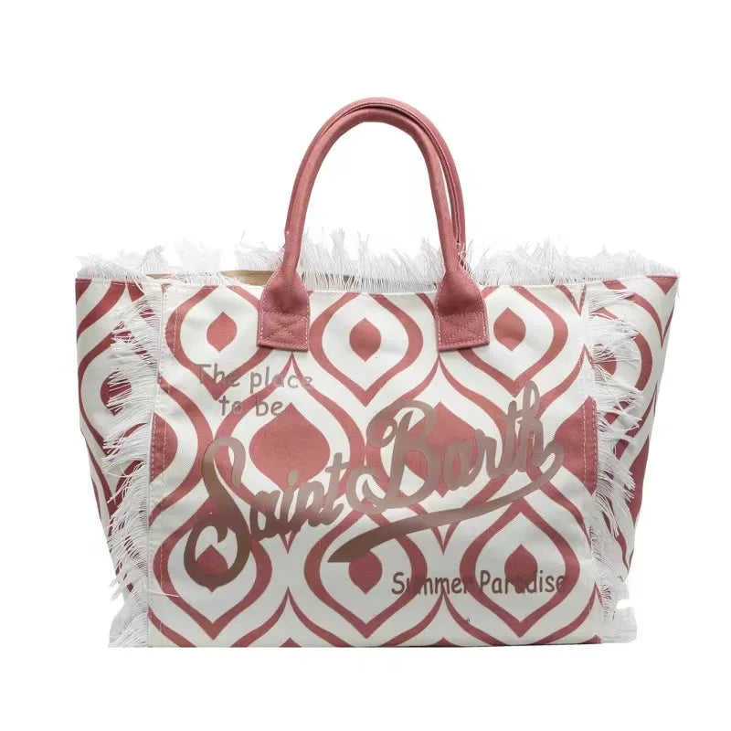 K-LetterCharm® – Korean-Inspired Canvas Tote Bag with Letter Print & Tassel Accent
