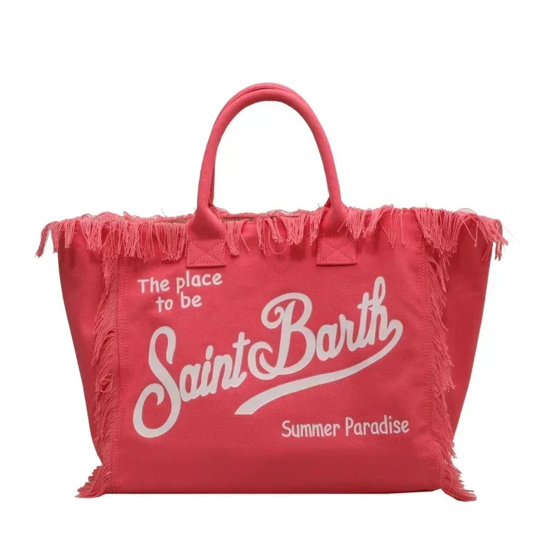 LetterTide® – Summer Canvas Tote Bag with Chic Letter Print & Tassel Detail