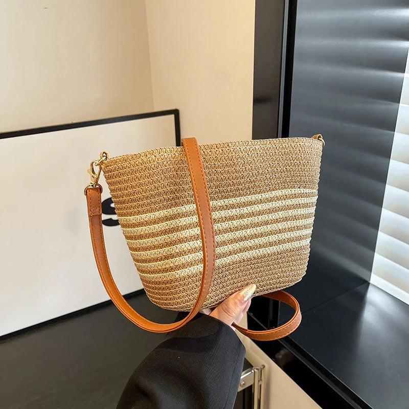 BohoStriped® – Casual Striped Straw Shoulder Bag for Effortless Summer Style