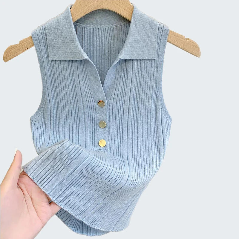 PureTone® – Casual Sleeveless Lapel Vest with Button Detail