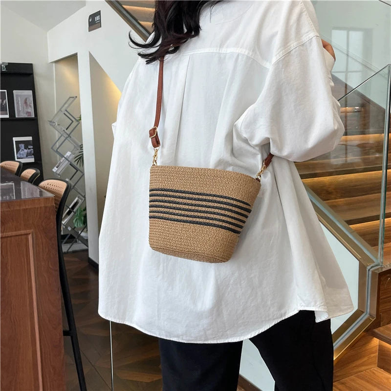 BohoStriped® – Casual Striped Straw Shoulder Bag for Effortless Summer Style
