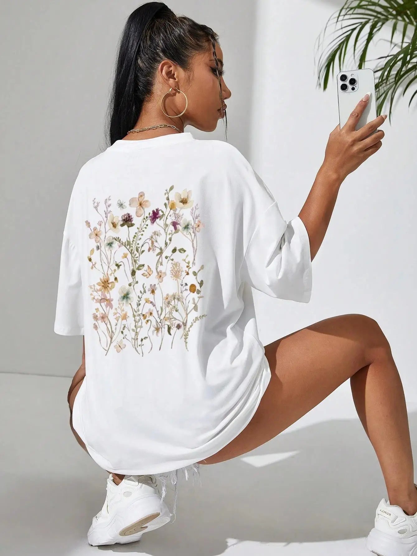 Blossom Garden® – Women’s Floral Cluster Print Cotton T-Shirt – Soft Loose Casual Summer Tee