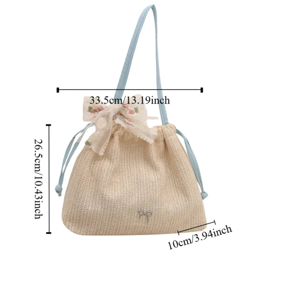 BohoGrace® – Elegant Straw Woven Tote with Bow Drawstring for Effortless Bohemian Style