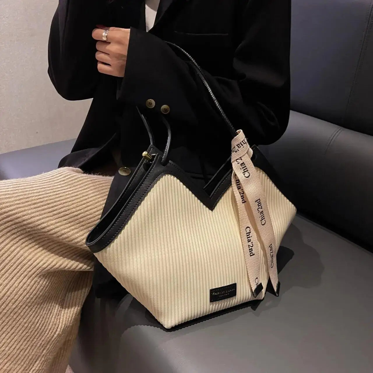KoreaCharm® – Casual Large Canvas Tote Bag for Women