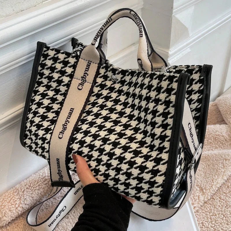 HoundElegance® – Trendy Houndstooth Crossbody Tote for Stylish Women
