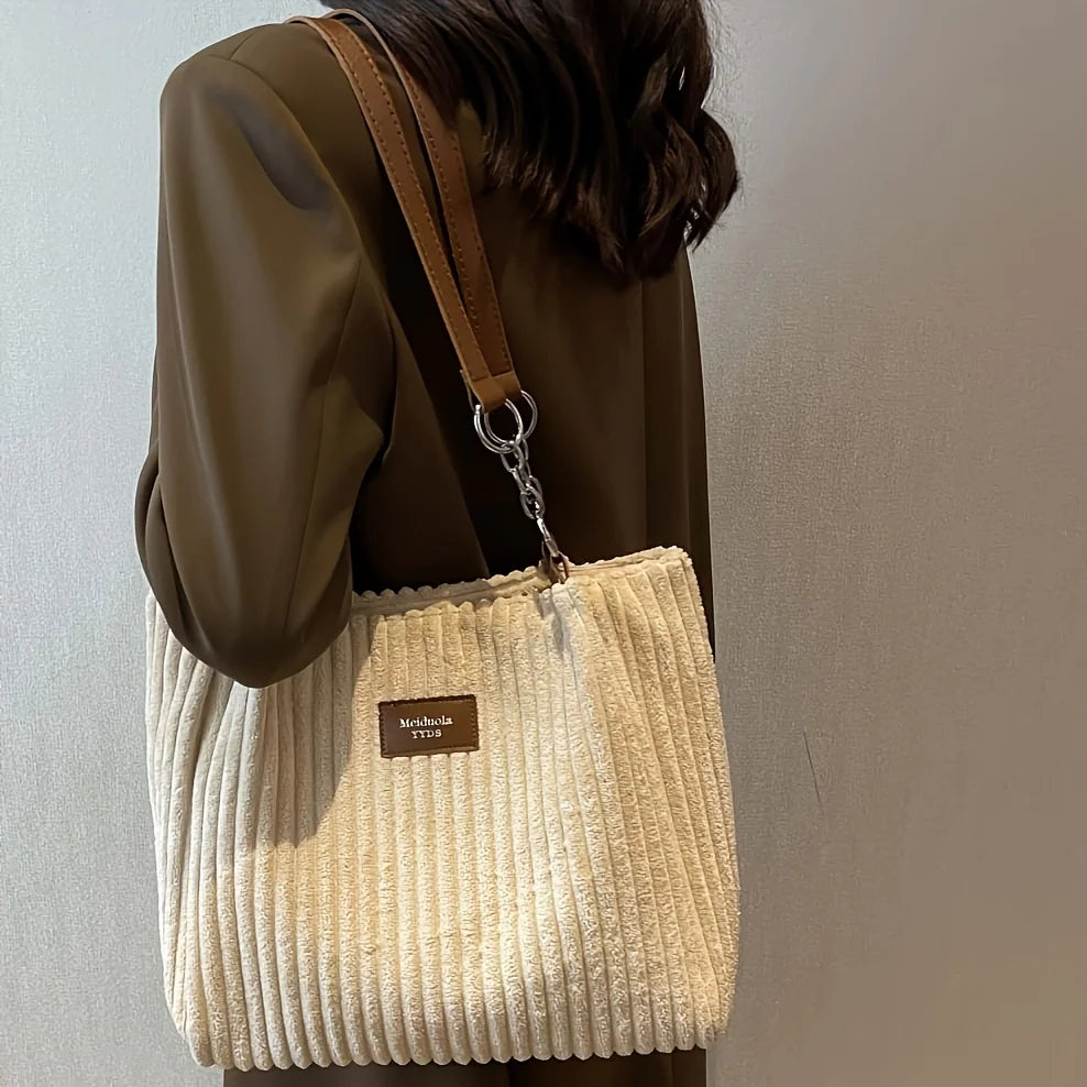Velvique® – Stylish Corduroy Shoulder Tote for Modern Women