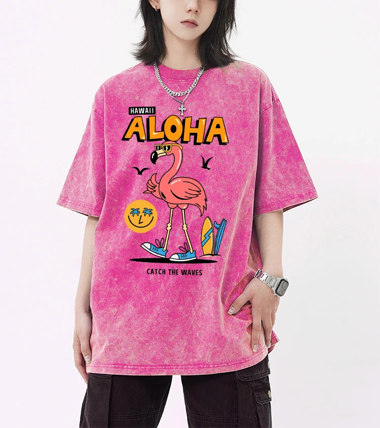 Aloha Blue Waves® – Washed Cotton T-Shirt with Hawaii Ocean Print