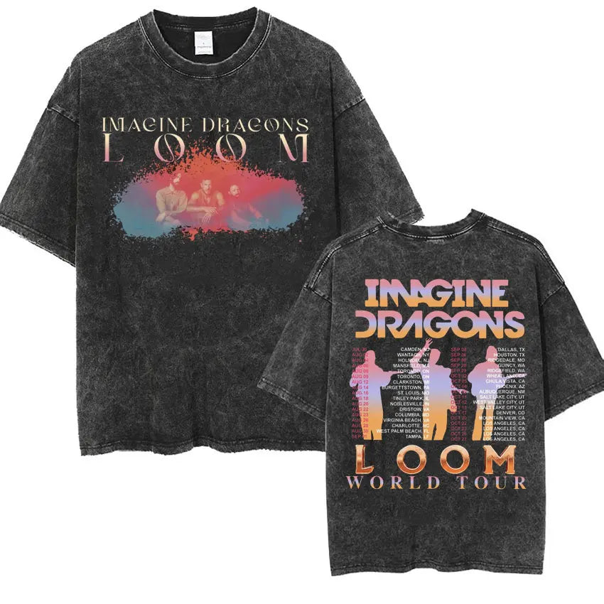 Imagine Dragons® – “Loom” Tour Retro Washed T-Shirt – Unisex Loose Fit Hip Hop Style