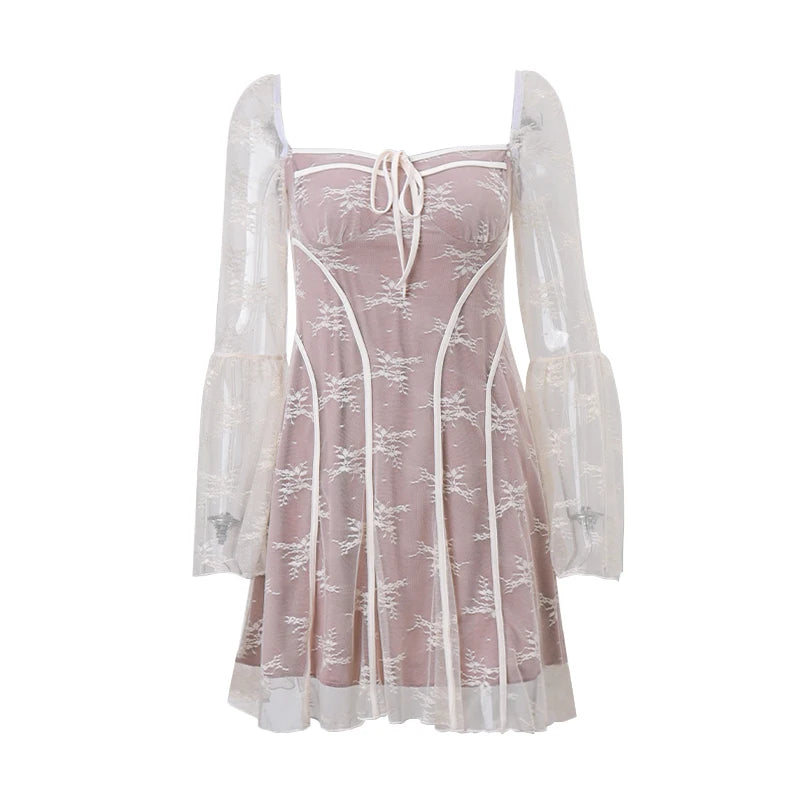ArtMuse® – Elegant Backless Printed Mini Dress with Artsy Touch & Square Neck Design