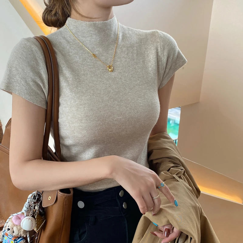 Summer Whisper® – Sleeveless Slim Fit Turtleneck Basic Tee for Women