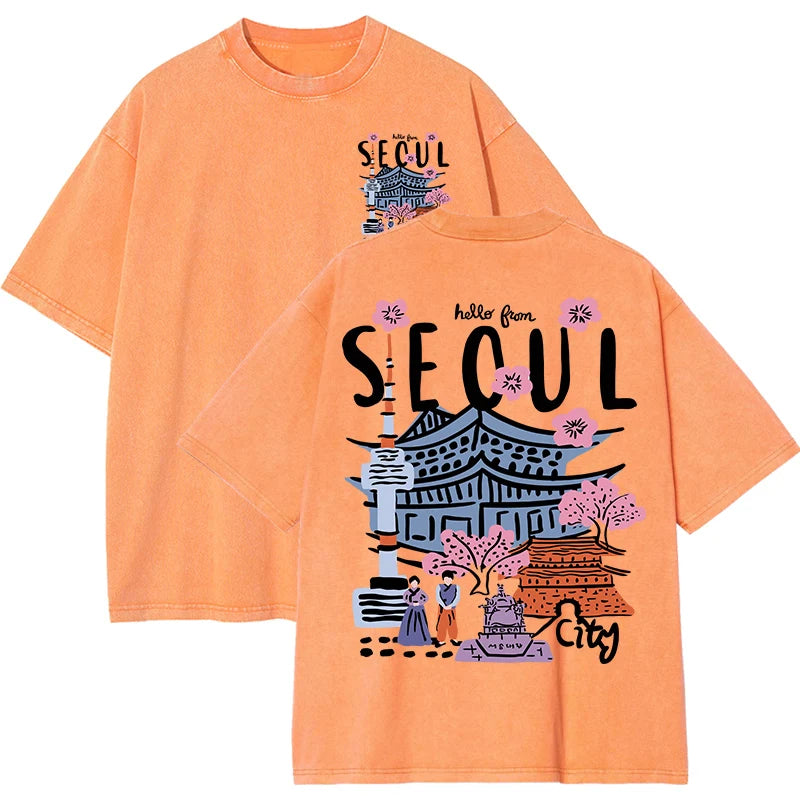 Seoul View® – Women’s Casual Crewneck Short Sleeve Cotton T-Shirt with Seoul Scenery Print