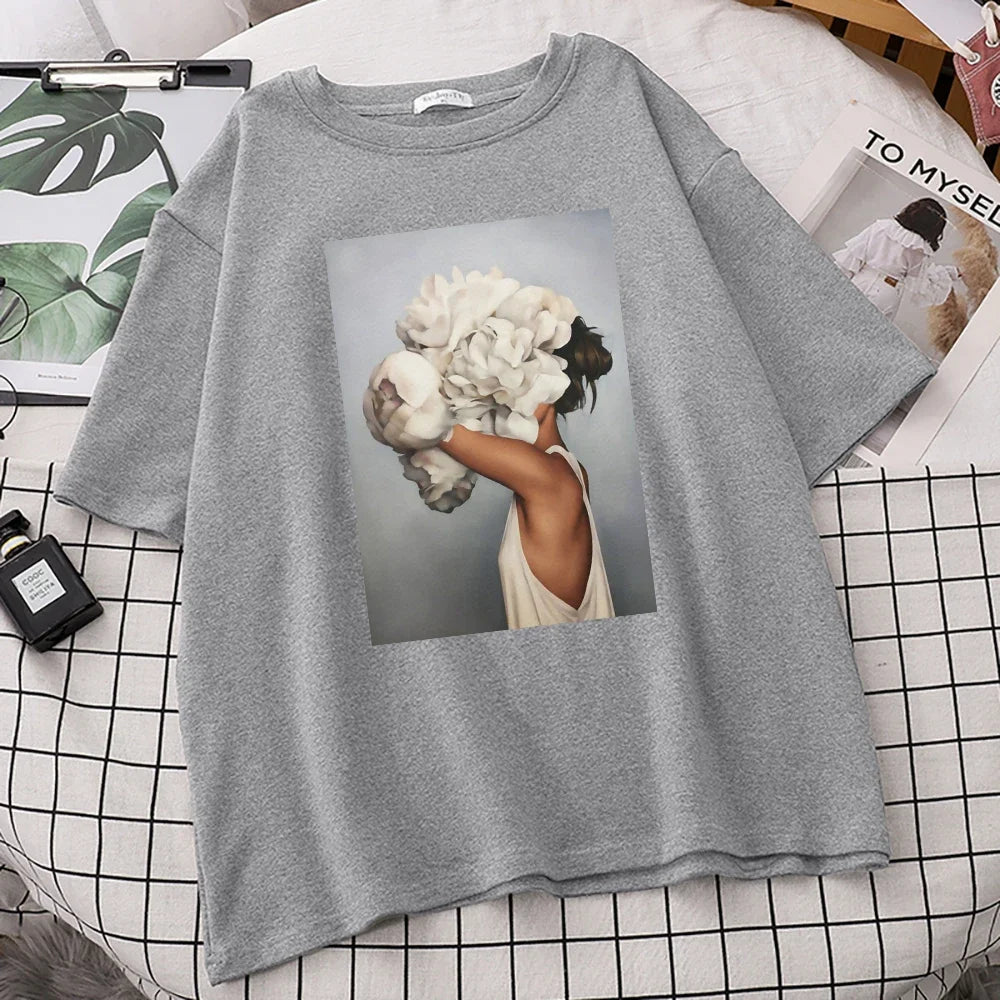Flowers Girl® – Women’s Soft Short Sleeve Crewneck Funny Printed Casual T-Shirt