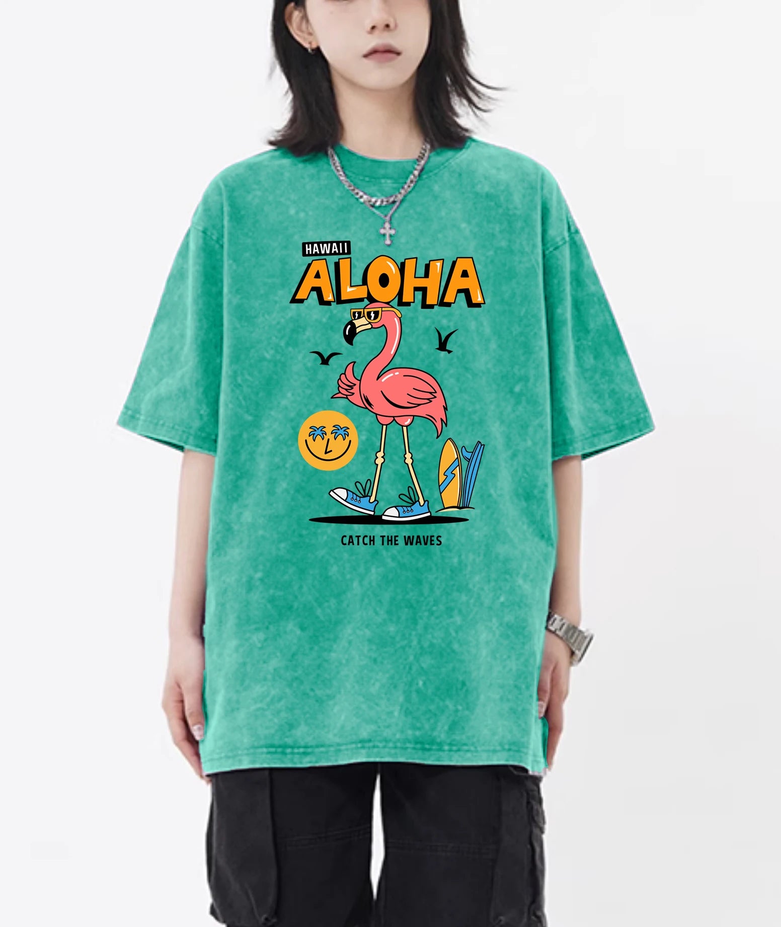 Aloha Blue Waves® – Washed Cotton T-Shirt with Hawaii Ocean Print
