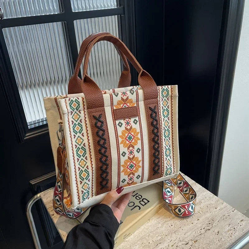 BohoLuxe® – Cotton & Linen Bohemian Print Mini Tote for Free-Spirited Women