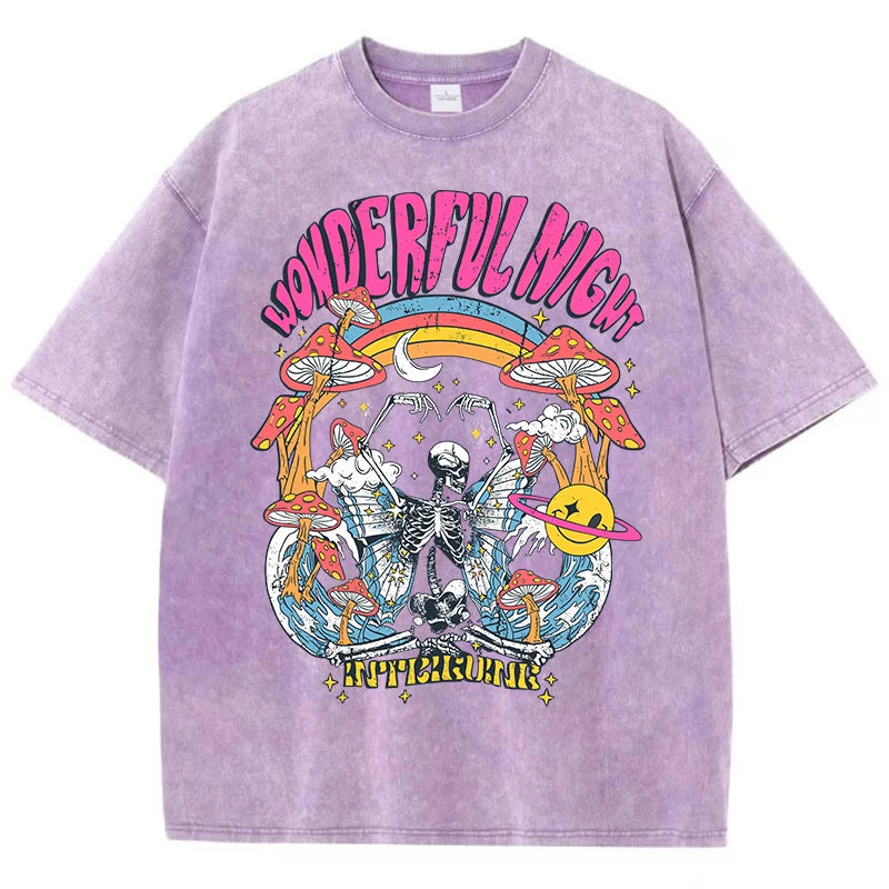 Wonderful Night® – Women’s Oversized Summer T-Shirt with Skeleton, Butterfly & Wave Graphic Streetwear