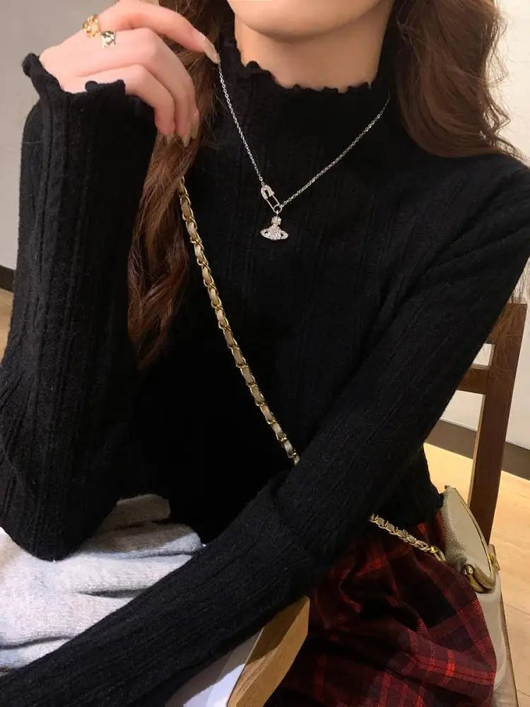 Graceful Ruche® – Slim Fit Ruched Turtleneck Sweater for Autumn & Winter