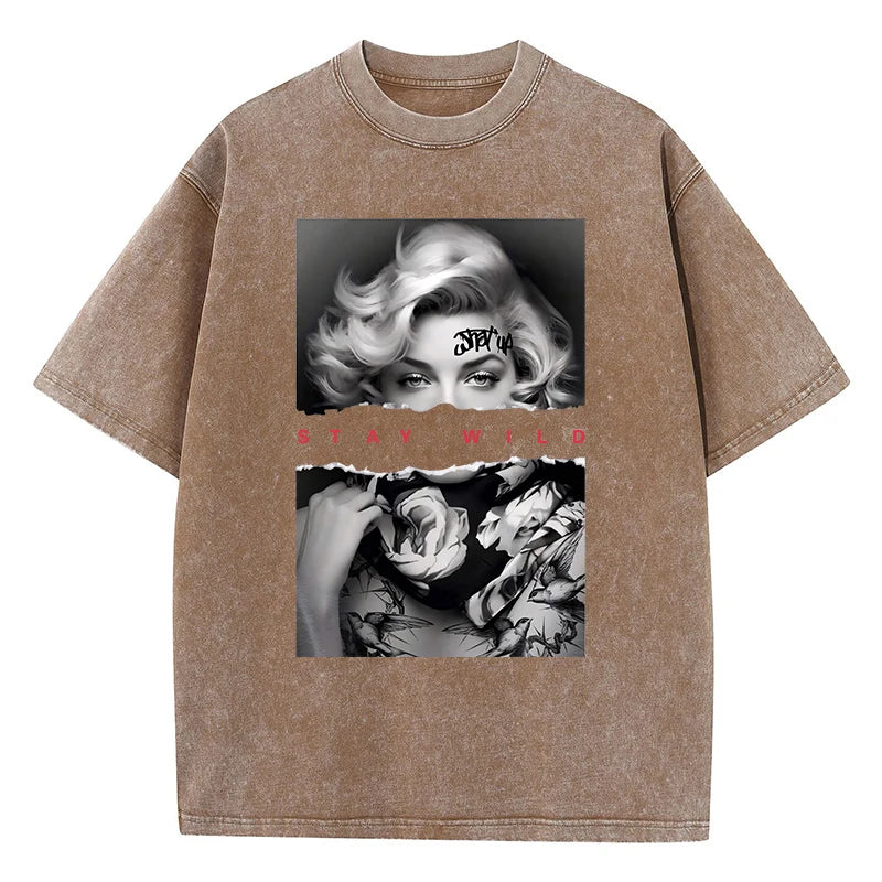 European Muse® – Women’s Loose O-Neck T-Shirt with Fashion Portrait Print for Summer