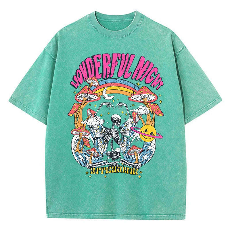 Wonderful Night® – Women’s Oversized Summer T-Shirt with Skeleton, Butterfly & Wave Graphic Streetwear