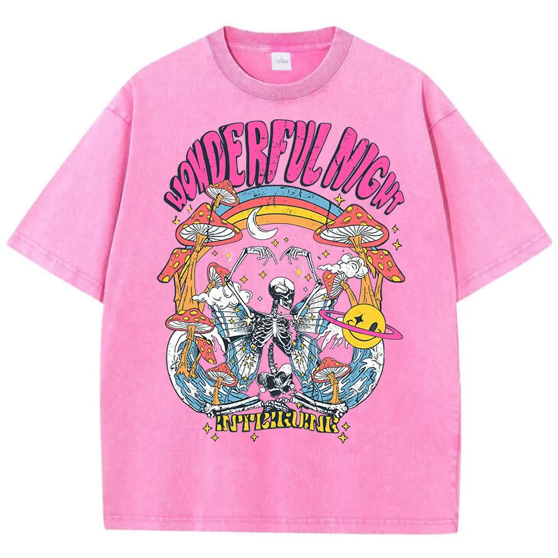 Wonderful Night® – Women’s Oversized Summer T-Shirt with Skeleton, Butterfly & Wave Graphic Streetwear
