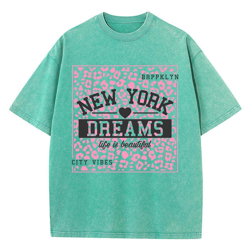 New York Dreams® – Women’s Casual Printed T-Shirt with Mid Fit, Washed Cotton for Summer