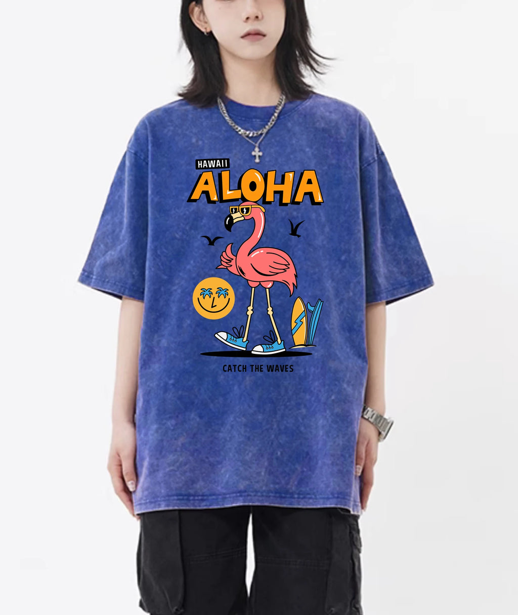 Aloha Blue Waves® – Washed Cotton T-Shirt with Hawaii Ocean Print