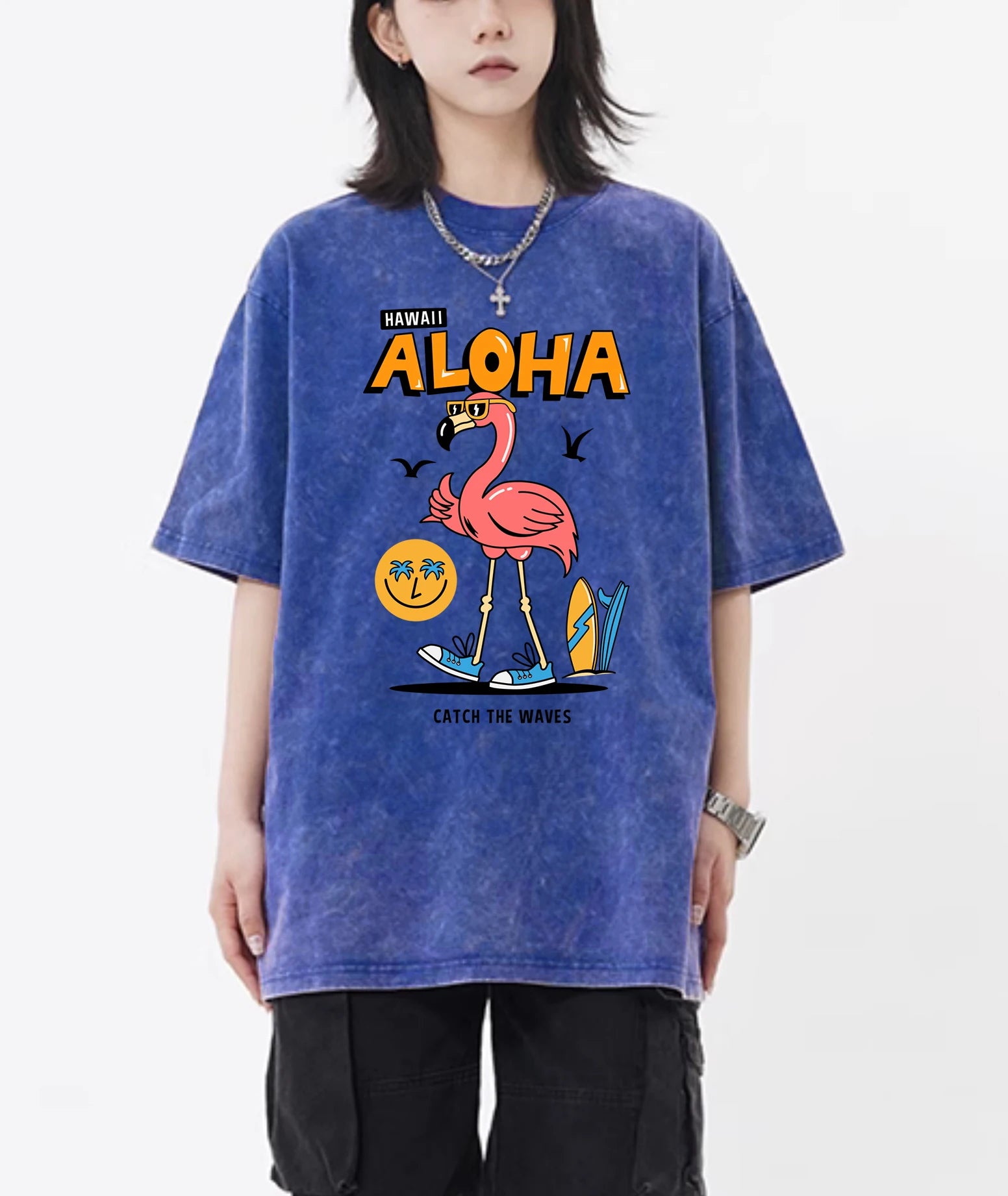 Aloha Blue Waves® – Washed Cotton T-Shirt with Hawaii Ocean Print