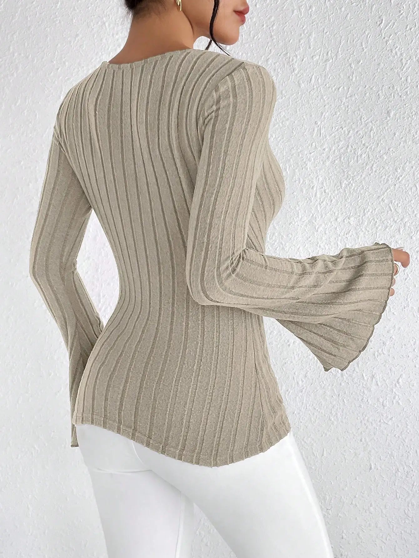 Autumn Muse® – Sexy Slim Fit V-neck Striped Knit Top with Long Sleeves