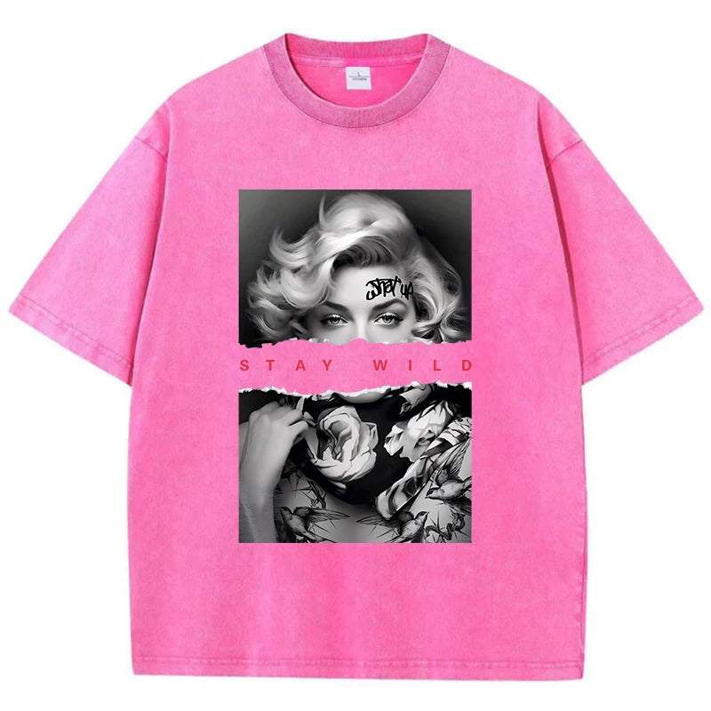 European Muse® – Women’s Loose O-Neck T-Shirt with Fashion Portrait Print for Summer