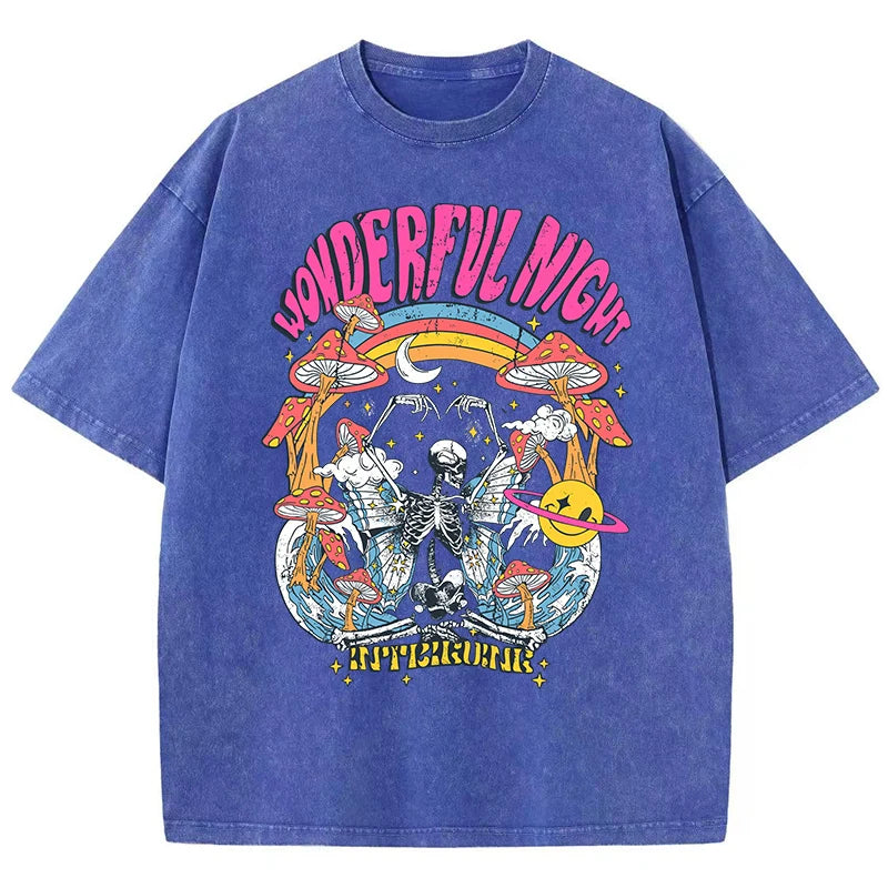 Wonderful Night® – Women’s Oversized Summer T-Shirt with Skeleton, Butterfly & Wave Graphic Streetwear