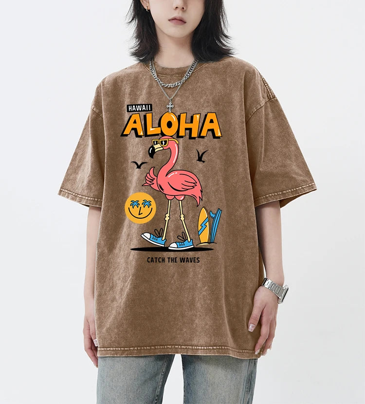 Aloha Blue Waves® – Washed Cotton T-Shirt with Hawaii Ocean Print