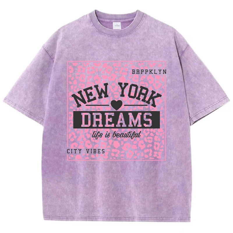 New York Dreams® – Women’s Casual Printed T-Shirt with Mid Fit, Washed Cotton for Summer