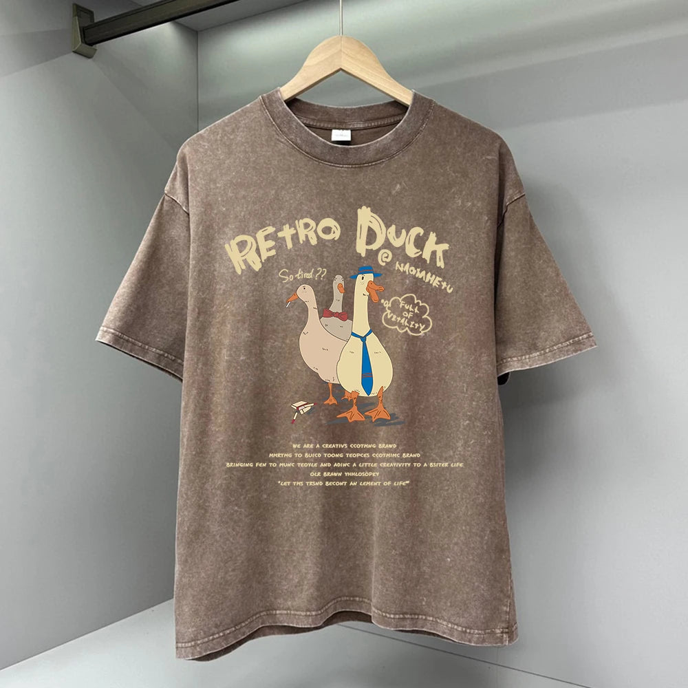 Three Ducks Ah® – Men’s Oversized Crewneck T-Shirt with American Retro Cartoon Print for Summer