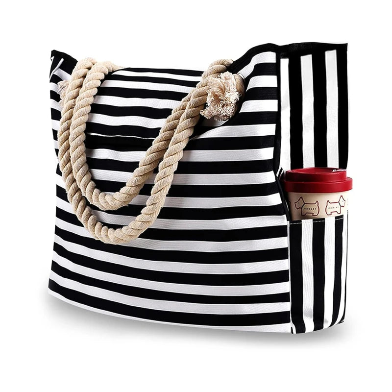 StripeEase® – Casual Striped Canvas Tote for Everyday Adventures
