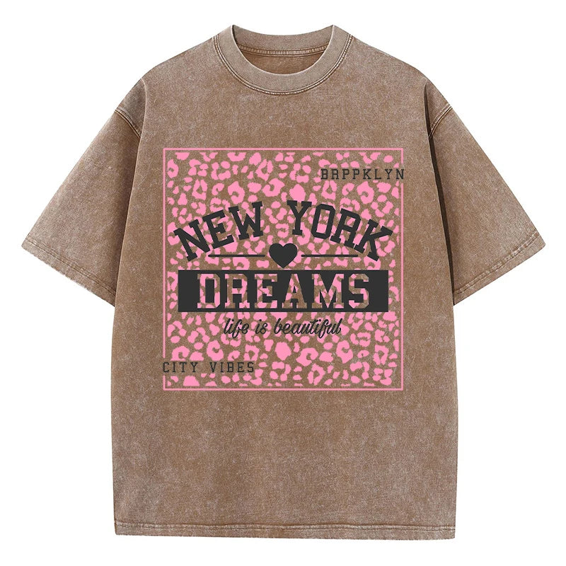 New York Dreams® – Women’s Casual Printed T-Shirt with Mid Fit, Washed Cotton for Summer