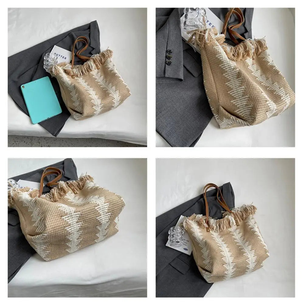 CampusTote® – Large Capacity Tassel Canvas Shoulder Bag for Students and Everyday Use
