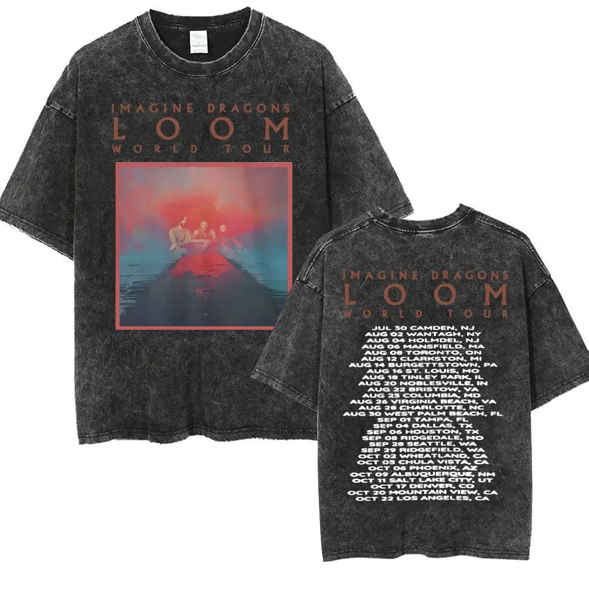 Imagine Dragons® – “Loom” Tour Retro Washed T-Shirt – Unisex Loose Fit Hip Hop Style