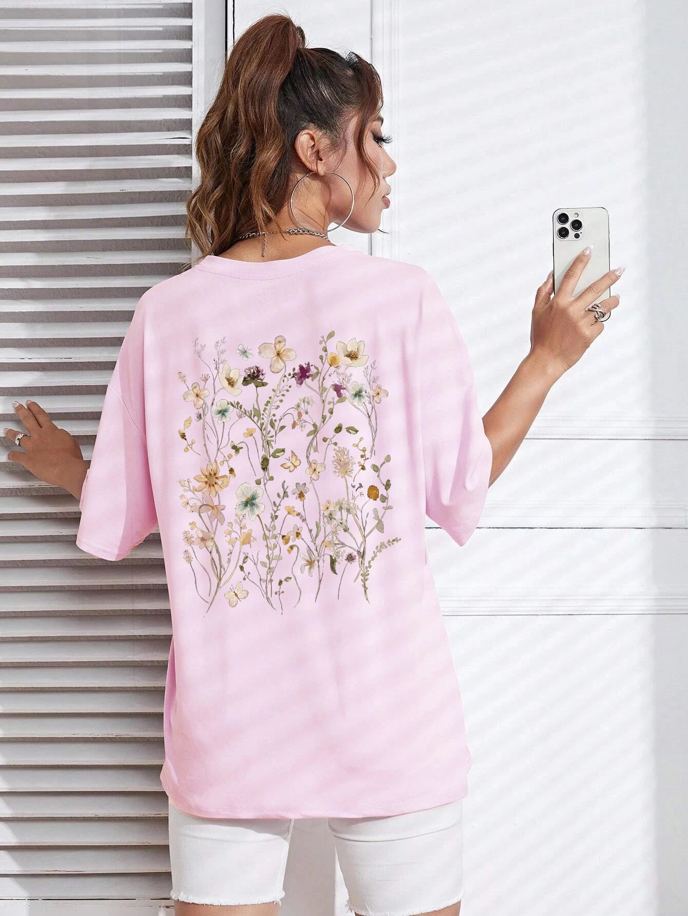 Blossom Garden® – Women’s Floral Cluster Print Cotton T-Shirt – Soft Loose Casual Summer Tee