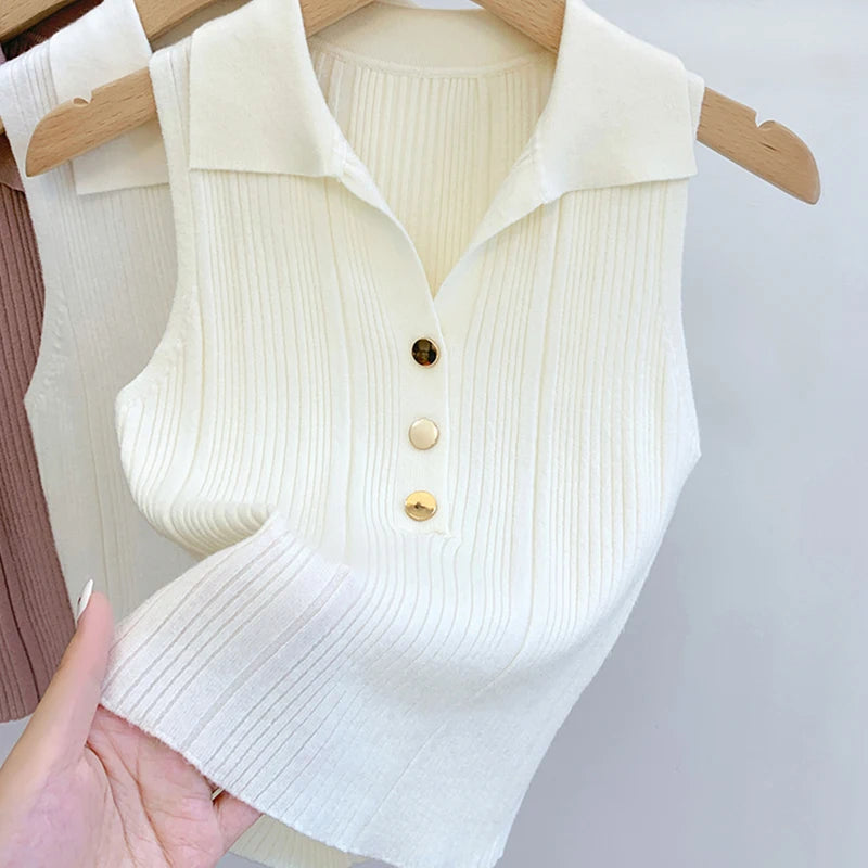 PureTone® – Casual Sleeveless Lapel Vest with Button Detail