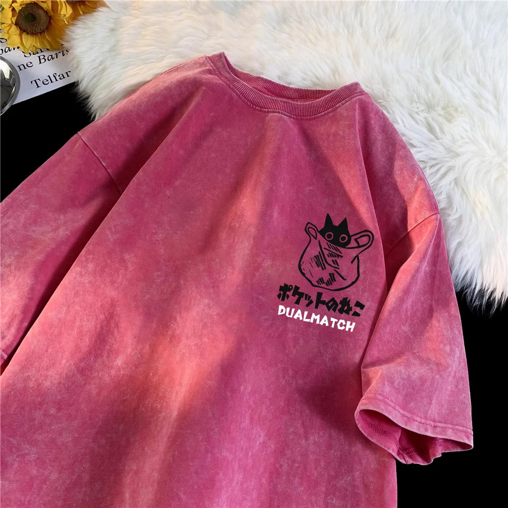 Kawaii Cat Harajuku® – Women’s Vintage Cartoon Cat Print Short Sleeve Loose Cotton T-Shirt Streetwear Summer