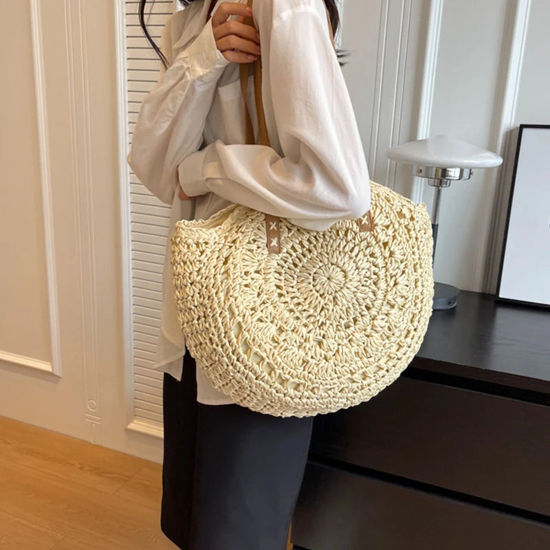 BohoWave® – Women’s Boho Woven Round Rattan Shoulder Tote Bag