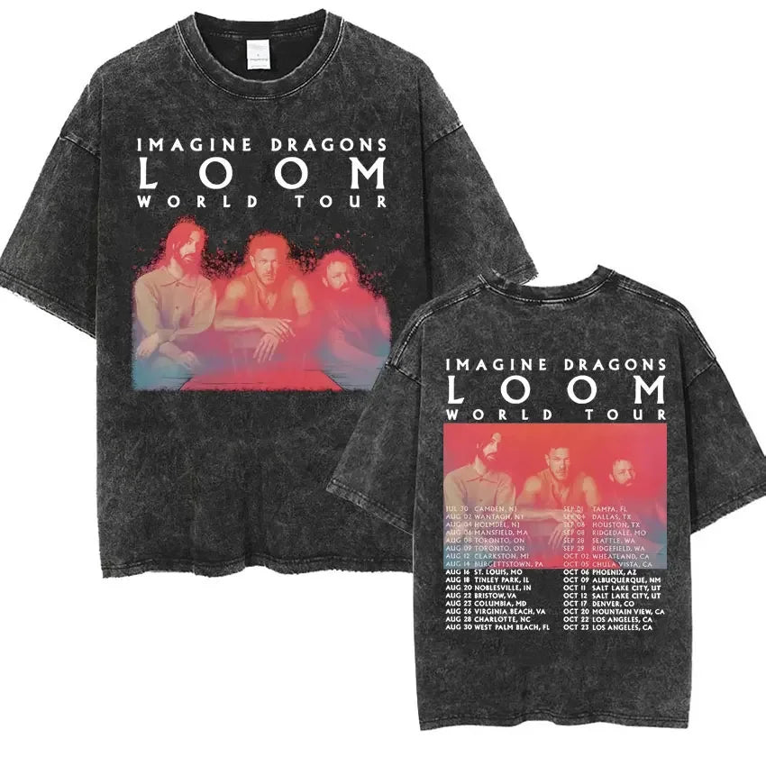 Imagine Dragons® – “Loom” Tour Retro Washed T-Shirt – Unisex Loose Fit Hip Hop Style